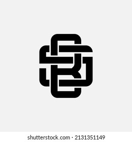 Monogram Logo, Initial letters B, S, BS or SB, Interlock, Modern, Sporty, Black Color on White Background