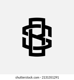 Monogram Logo, Initial letters B, S, BS or SB, Interlock, Modern, Sporty, Black Color on White Background