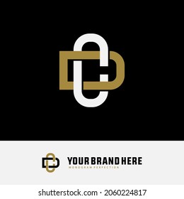 Monogram logo, Initial letters C, D, CD or DC, gold and white color on black background