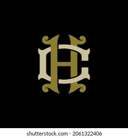Monogram logo, Initial letters C, H, CH or HC, cream and gold color on black background