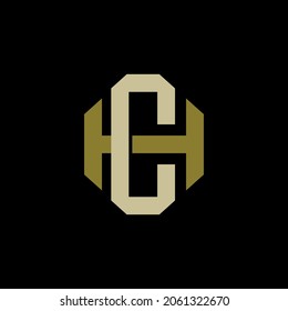 Monogram logo, Initial letters C, H, CH or HC, cream and gold color on black background