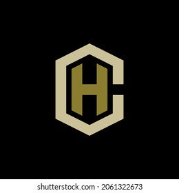 Monogram logo, Initial letters C, H, CH or HC, cream and gold color on black background