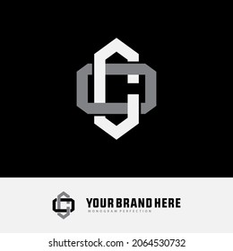 Monogram logo, Initial letters C, O, CO or OC, white and grey color on black background