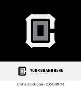 Monogram logo, Initial letters C, O, CO or OC, white and grey color on black background