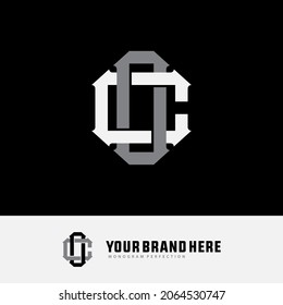 Monogram logo, Initial letters C, O, CO or OC, white and grey color on black background