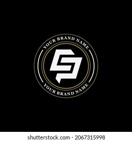 Monogram logo, Initial letters C, P, CP or PC, black, white and gold color on black background