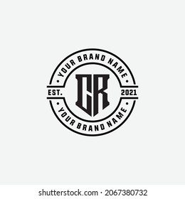 Monogram logo, Initial letters C, R, CR or RC, black color on white background