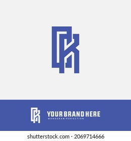 Monogram logo, Initial letters C, R, CR or RC, blue color on white background