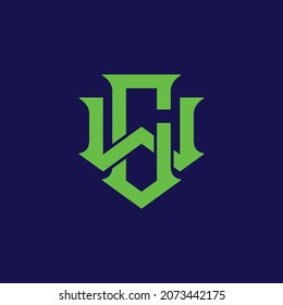 Logograma, letras iniciales C, W, CW o WC, color verde sobre fondo azul