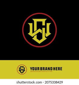 Monogram logo, Initial letters C, W, CW or WC, red and yellow color on black background