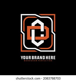 Monogramm-Logo, Anfangsbuchstaben C, D, CD oder DC, weiß und orange auf schwarzem Hintergrund