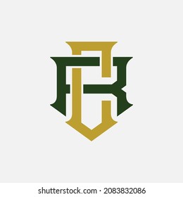 Monogram logo, Initial letters C, R, CR or RC, green and yellow color on white background