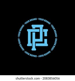 Monogram logo, Initial letters C, P, CP or PC, blue color on black background