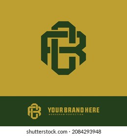 Monogram logo, Initial letters C, R, CR or RC, green color on yellow background