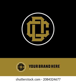 Monogram logo, Initial letters C, D, CD or DC, white and gold color on black background