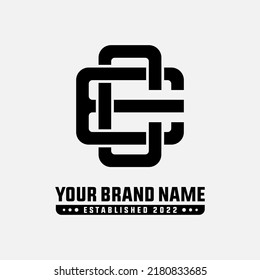 Monogram Logo, Initial letters E, C, EC or CE, Interlock, Modern, Sporty, Black Color on White Background