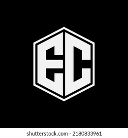Monogram Logo, Initial letters E, C, EC or CE, Modern, Sporty, White Color on Black Background