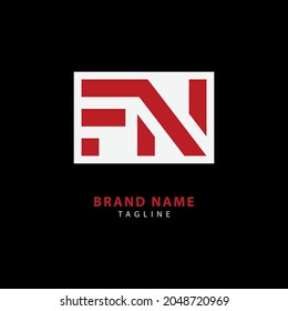 Monogram logo, Initial letters F, N, or FN, white and red color on red background