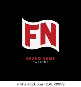 Monogram logo, Initial letters F, N, or FN, white and red color on red background