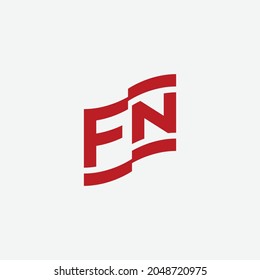 Monogram logo, Initial letters F, N, or FN, red color on white background