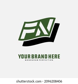 Monogram logo, Initial letters F, N, FN or NF, modern, sporty, black and green color on white background