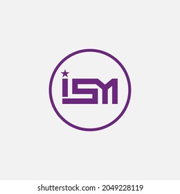 Monogram logo, Initial letters I, S, M, ISM, IMS, SIM, SMI, SIM, MIS or MSI, purple color on white background