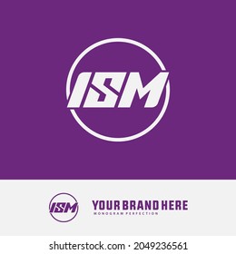 Monogram logo, Initial letters I, S, M, ISM, IMS, SIM, SMI, SIM, MIS or MSI, white color on purple background