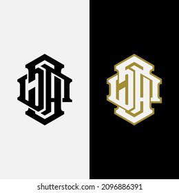 Monogramm-Logo, Initialbuchstaben J, D, P, JDP oder DJP, Interlock, modern, sportlich, schwarz, weiß und goldfarben auf schwarz-weißem Hintergrund