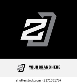 Logotipo de monograma, letras iniciales J, Z, JZ o ZJ, color moderno, deportivo, blanco y gris sobre fondo negro