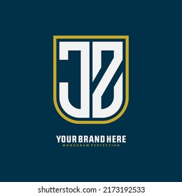 Monogram Logo, Initial letters J, Z, JZ or ZJ, Modern, Sporty, White and Yellow Color on Navy Blue Background