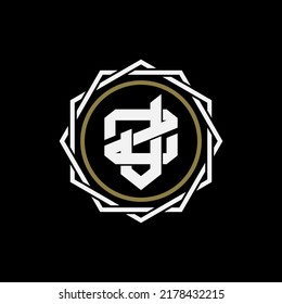 Logotipo de monograma, letras iniciales J, Z, JZ o JZ, interlock, moderno, deportivo, blanco y dorado sobre fondo negro