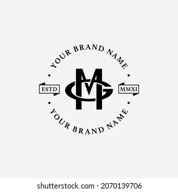 Monogram logo, Initial letters M, G, MG or GM, black color on white background
