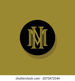 Monogram logo, Initial letters M, N, MN or NM, gold and black color on gold background