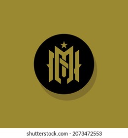 Monogram logo, Initial letters M, N, MN or NM, gold and black color on gold background