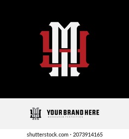 Monogram logo, Initial letters M, Y, MY or YM, white and red color on black background