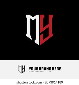 Monogram logo, Initial letters M, Y, MY or YM, white and red color on black background