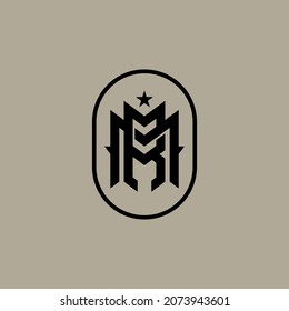 Monogram logo, Initial letters M, R, MR or RM, black color on cream background