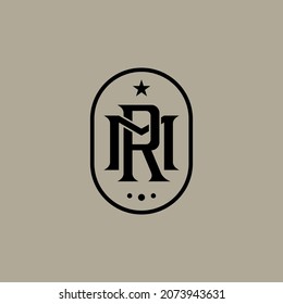 Monogram logo, Initial letters M, R, MR or RM, black color on cream background