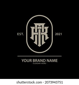 Monogram logo, Initial letters M, R, MR or RM, cream color on black background