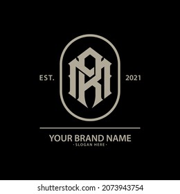 Monogram logo, Initial letters M, R, MR or RM, cream color on black background