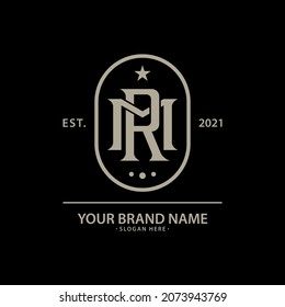 Monogram logo, Initial letters M, R, MR or RM, cream color on black background