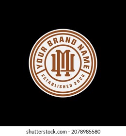 Monogram logo, Initial letters M, U, MU or UM, white and brown color on black background