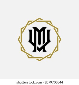 Monogram logo, Initial letters M, V, MV or VM, black and gold color on white background