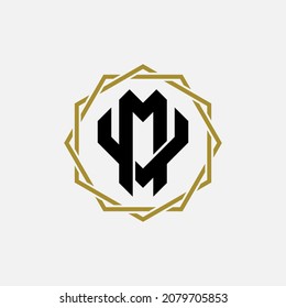 Monogram logo, Initial letters M, V, MV or VM, black and gold color on white background