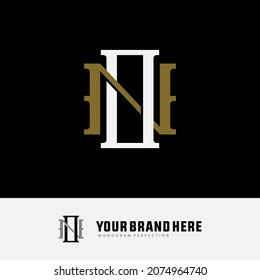 Monogram logo, Initial letters N, O, NO or ON, white and gold color on black background