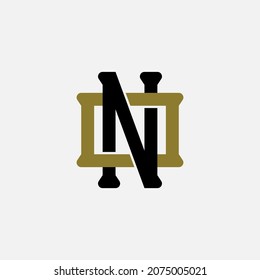 Monogram logo, Initial letters N, O, NO or ON, black and gold color on white background