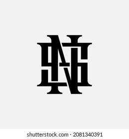 Monogram logo, Initial letters N, S, NS or SN, black color on white background