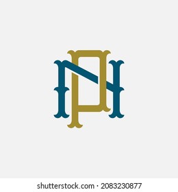 Monogram logo, Initial letters N, P, NP or PN, tosca and gold color on white background