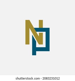 Logotipo del monograma, letras iniciales N, P, NP o PN, tosca y color dorado sobre fondo blanco