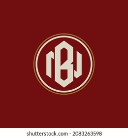 Monogram logo, Initial letters N, B, NB or BN, cream and gold color on red background